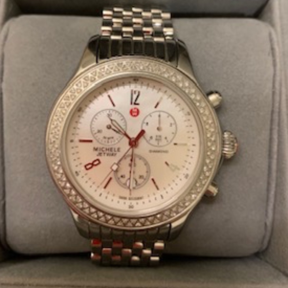 Authentic Michele Jetway Chronograph Diamond Wrist Watch for Women